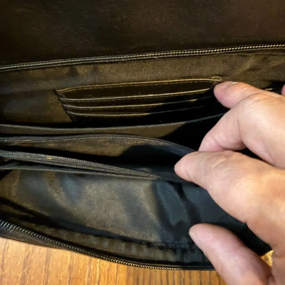 Diamucci Black Shoulder Bag Multi Compartment Zip Purse Organizer Handbag EUC